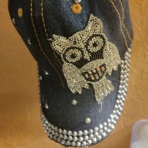 New Blue Jean Rhinestone Owl baseball cap
